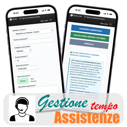Schermata amministrativa per la rendicontazione delle video assistenze e l'invio dei report in formato PDF