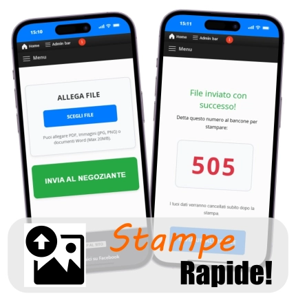 Interfaccia per il telefono per inviare subito i documenti da stampare e schermata di cassa per il negoziante